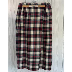 J London Plaid Maxi Skirt Wool Blend Women's Size 16 Lined Tartan Red